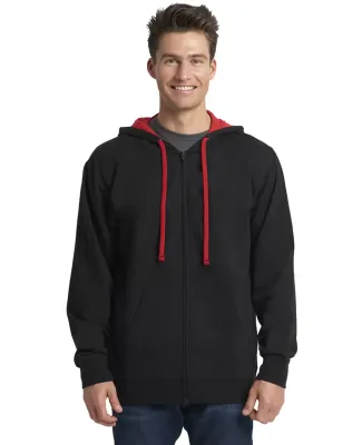 9601 Next Level French Terry Zip Up Hoodie BLACK/ RED