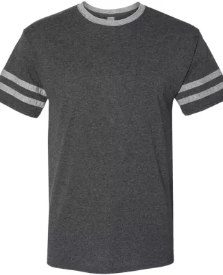 Jerzees 602MR Triblend Ringer Varsity T-Shirt in Black heather/ oxford