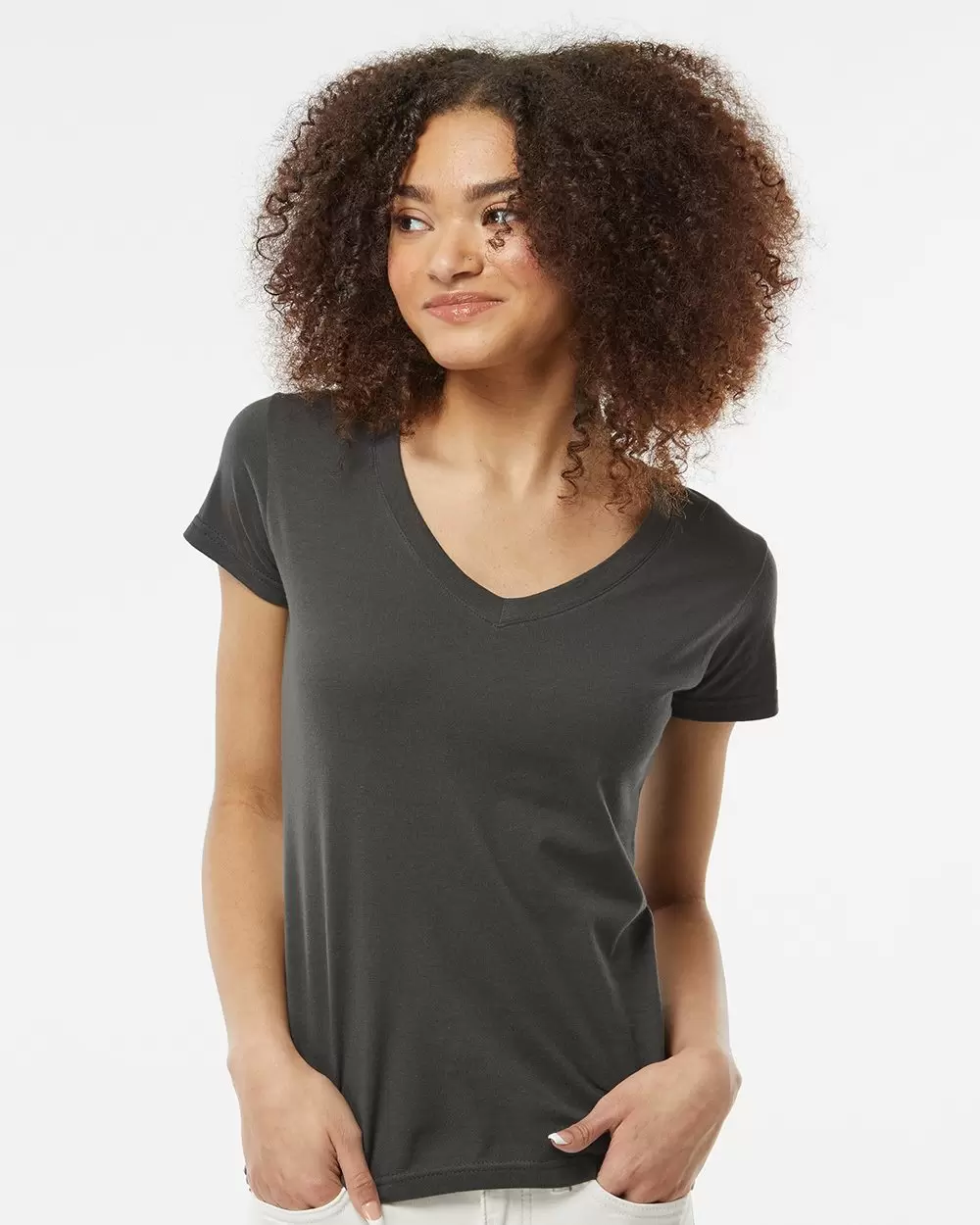 Tultex 0214 Ladies' Slim Fit Fine Jersey V Neck T Shirts - From $3.13