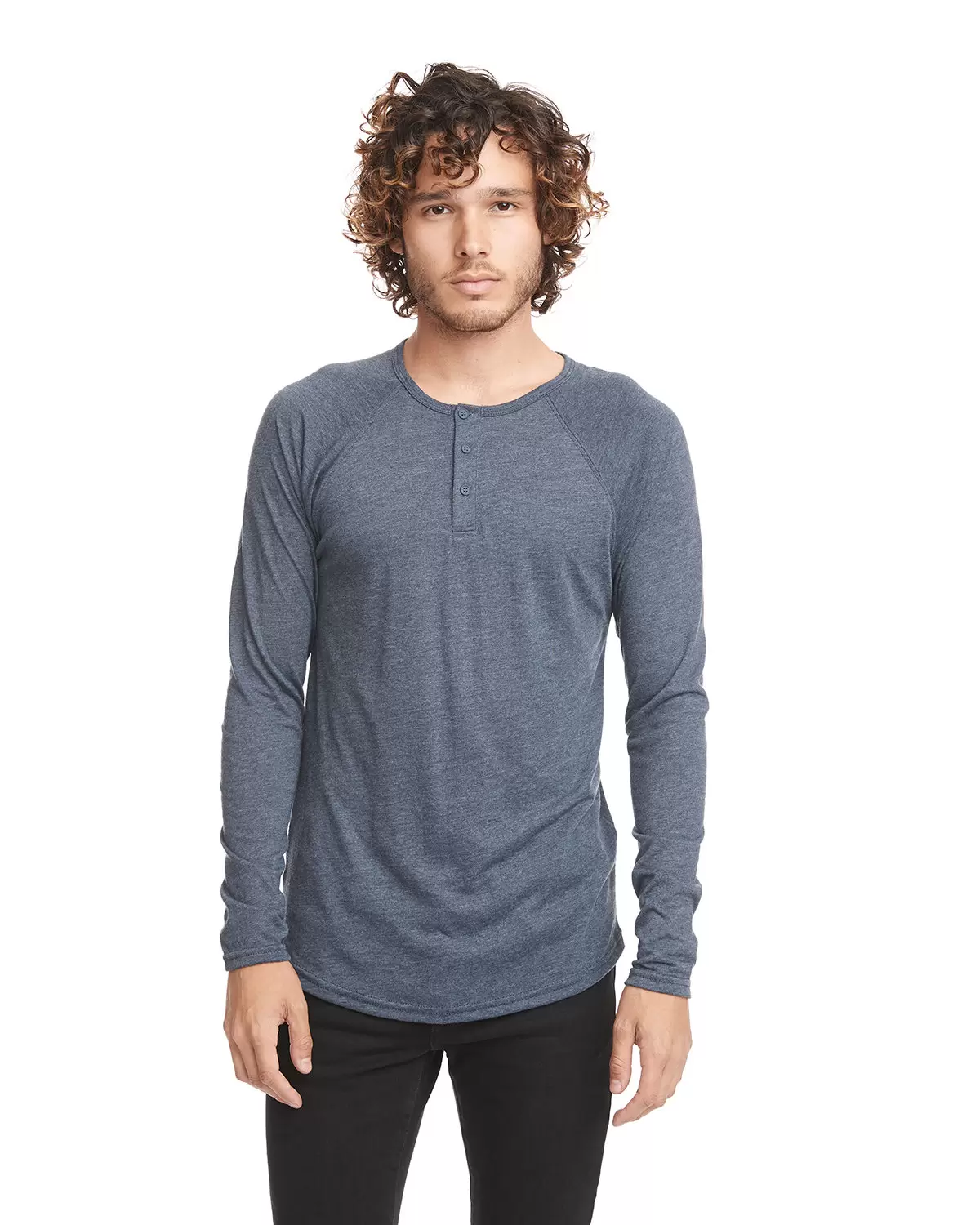 Rib Knit Curved Hem Long Sleeve Henley Shirt