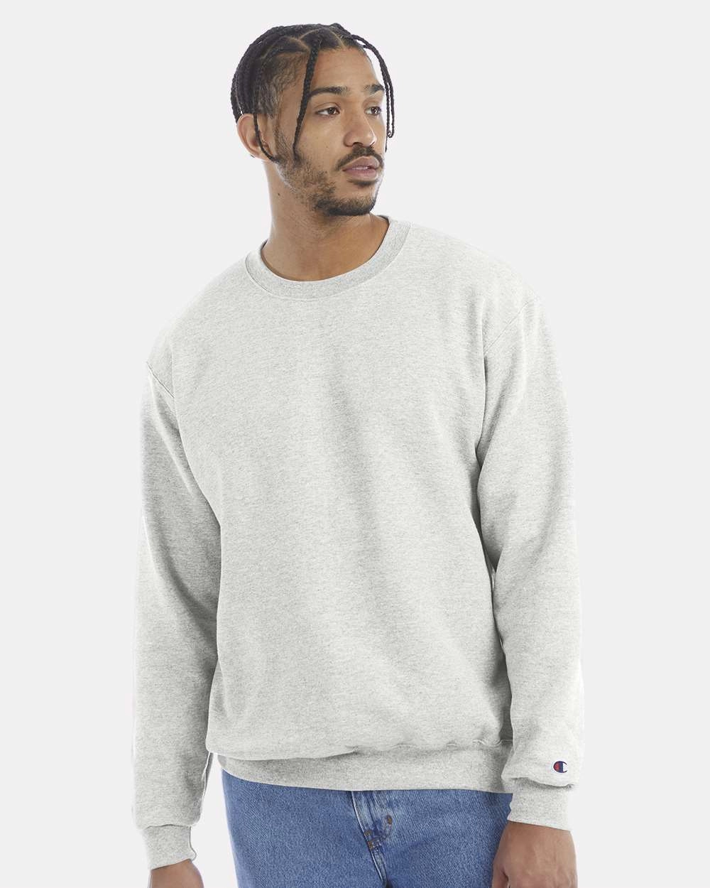 Champion Double Dry Crewneck Sweatshirt - Left Chest / Light Gray